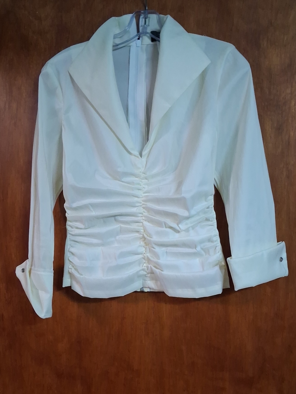 Cream Ruched Front Blazer Jacket - Women's Tailored Suit Jacket